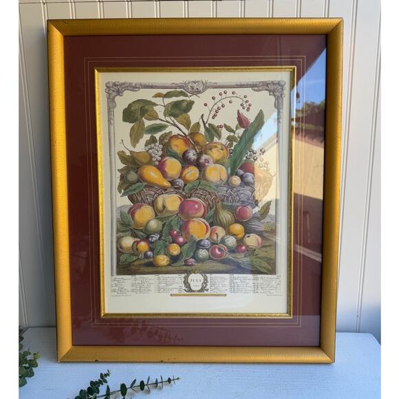 Vintage Twevle Months of Fruit Large Framed Print JULY Fruit Basket20 x 24